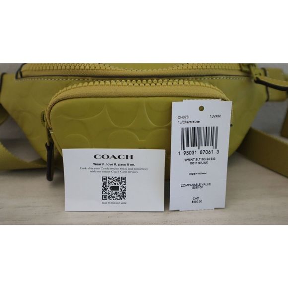 Coach CH073 Women's Chartreuse Signature Leather Sprint Mini Belt Bag $350 - Picture 15 of 16